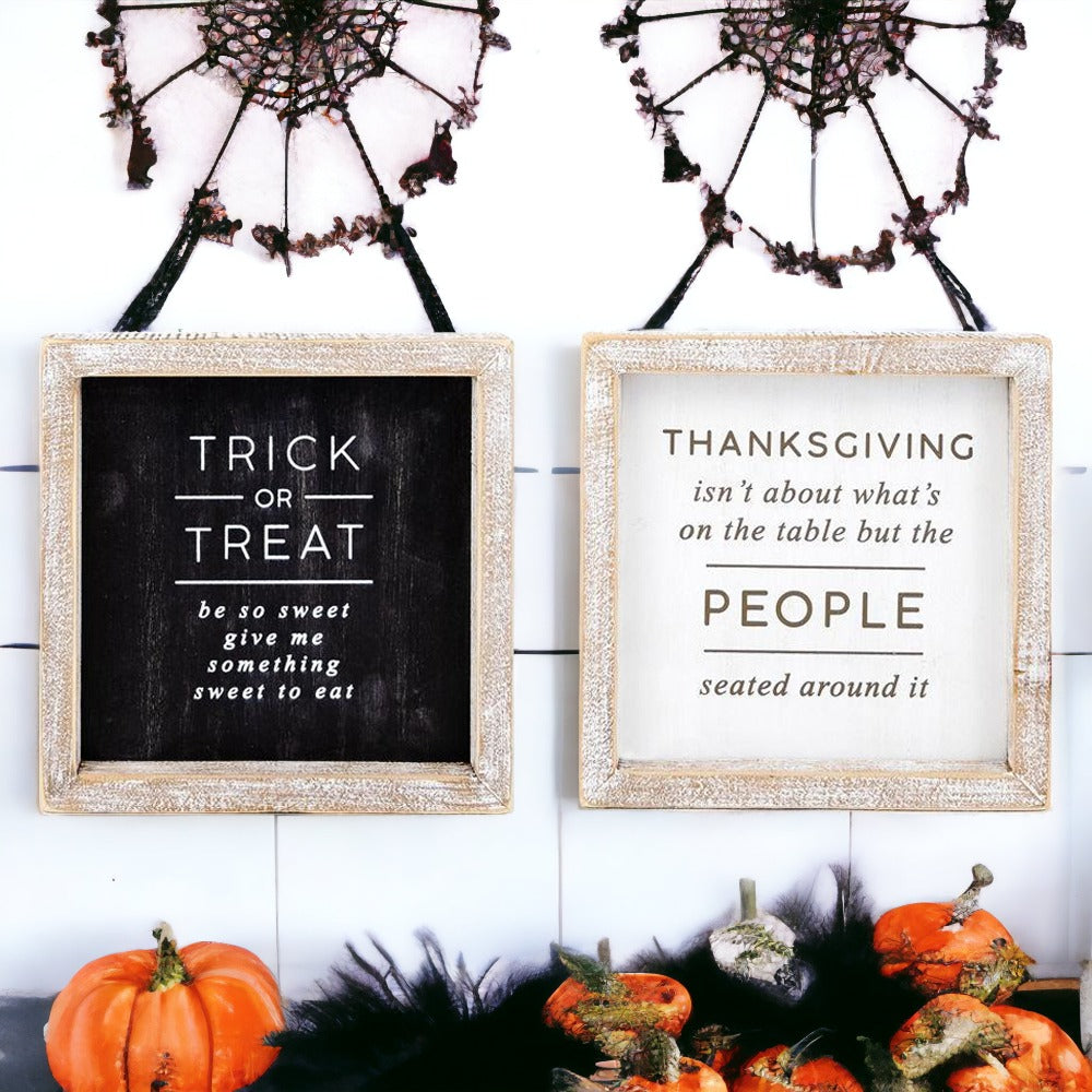 Double-Sided Halloween To Thanksgiving Reversible Porch Sign 2-in-1 Fall Decor BandsCo Straps