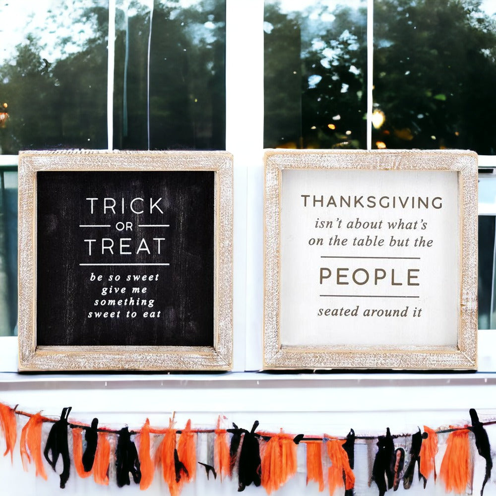 Double-Sided Halloween To Thanksgiving Reversible Porch Sign 2-in-1 Fall Decor BandsCo Straps