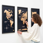 3D Wooden Triptych World Map Gold - SJB-DIAMOND ELITES