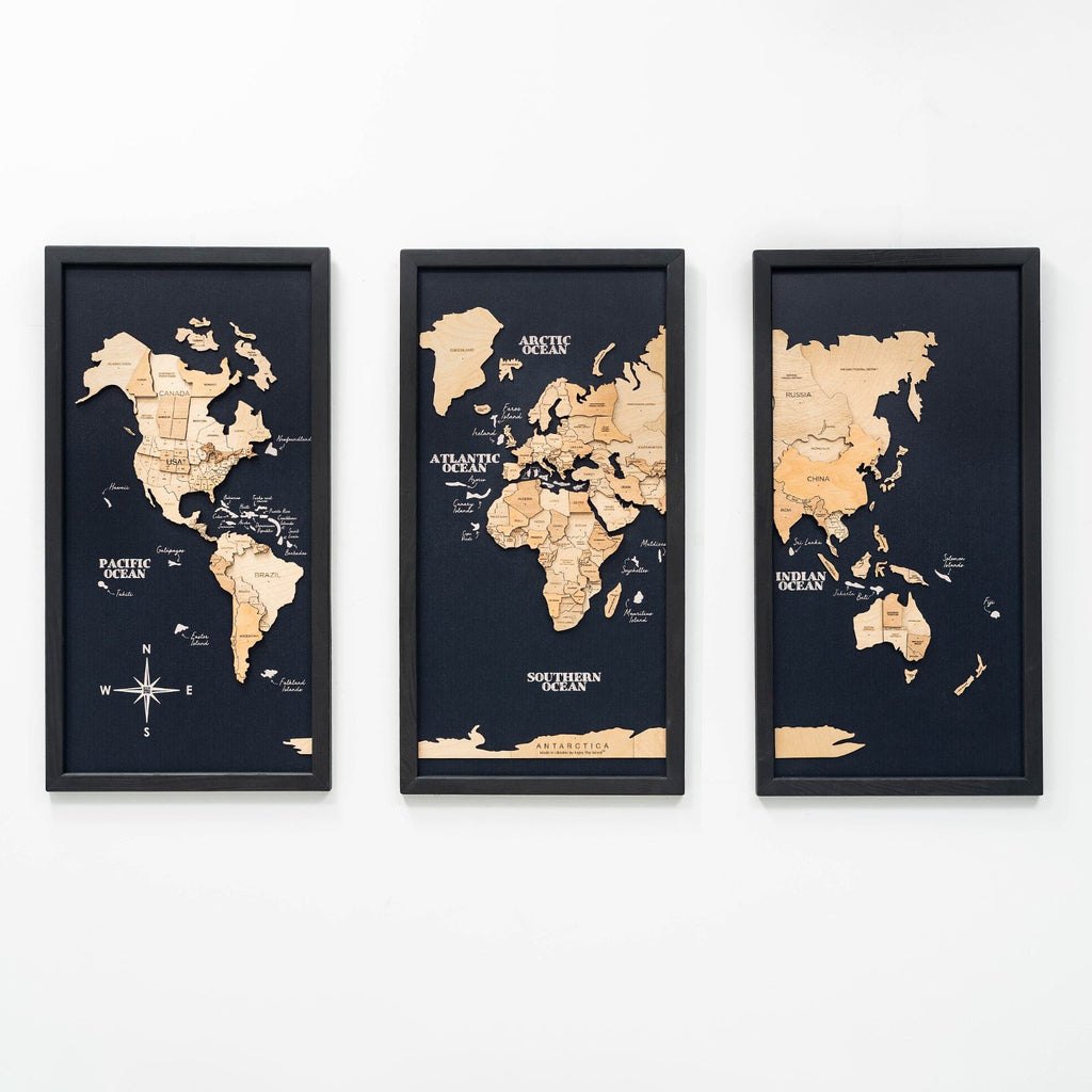 3D Wooden Triptych World Map Gold - SJB-DIAMOND ELITES