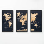 3D Wooden Triptych World Map Gold - SJB-DIAMOND ELITES