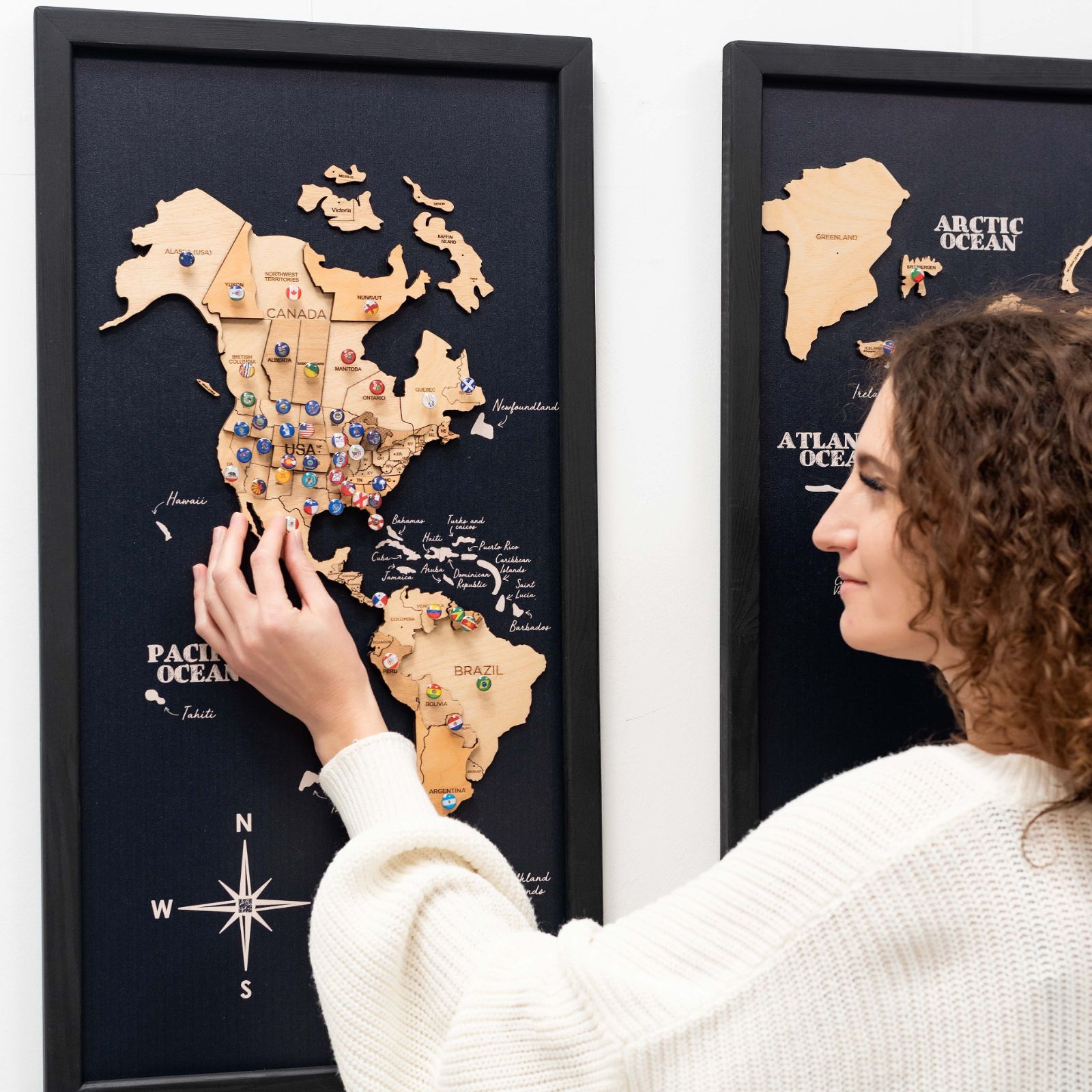 3D Wooden Triptych World Map Gold - SJB-DIAMOND ELITES