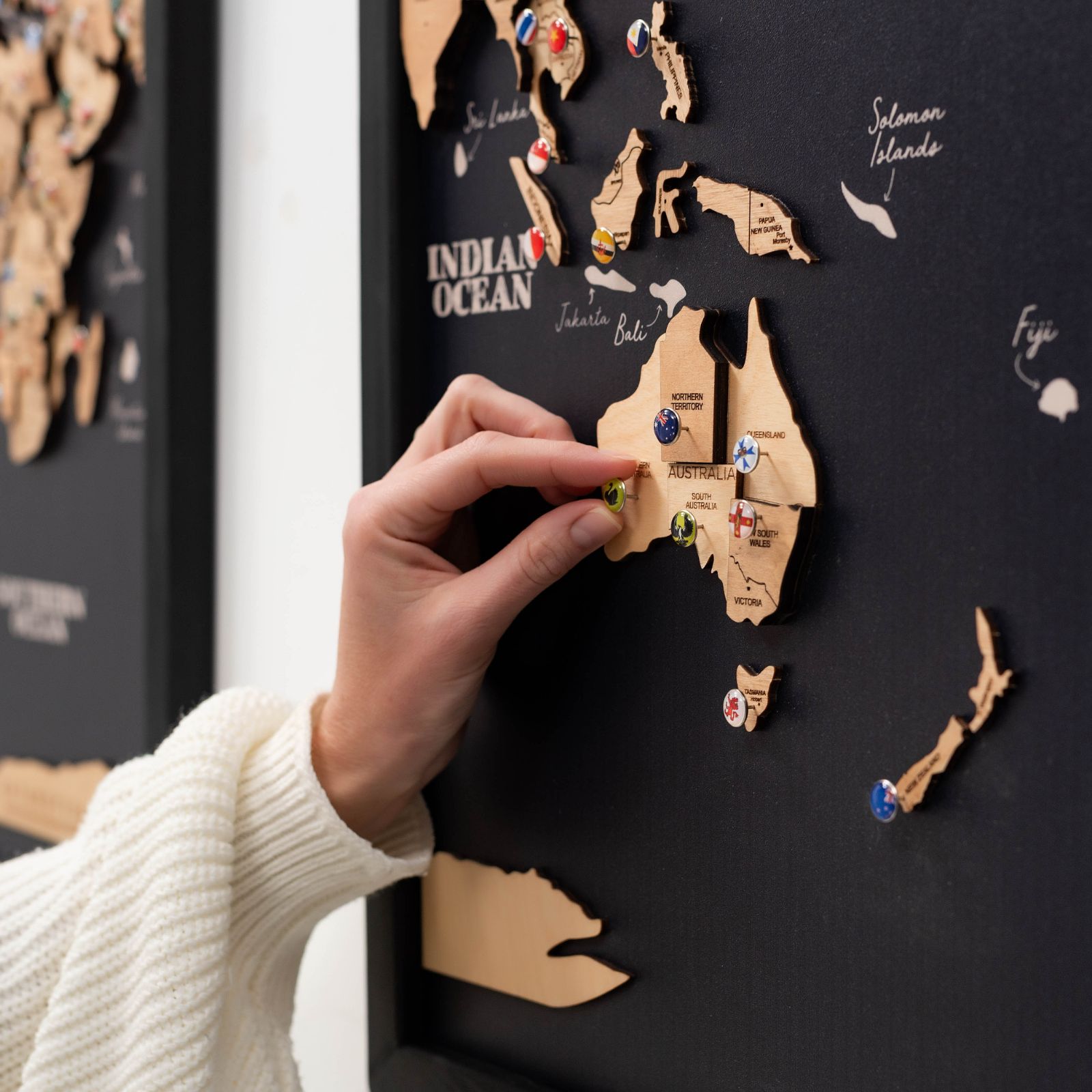 3D Wooden Triptych World Map Gold - SJB-DIAMOND ELITES