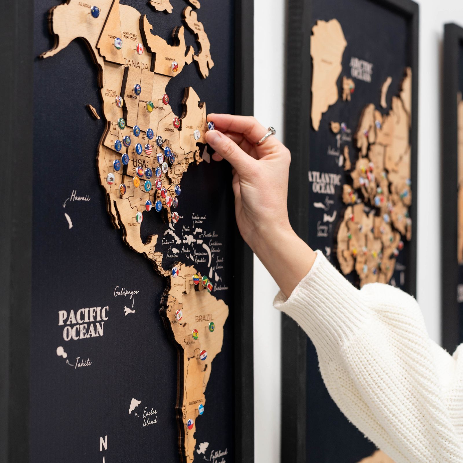 3D Wooden Triptych World Map Gold - SJB-DIAMOND ELITES