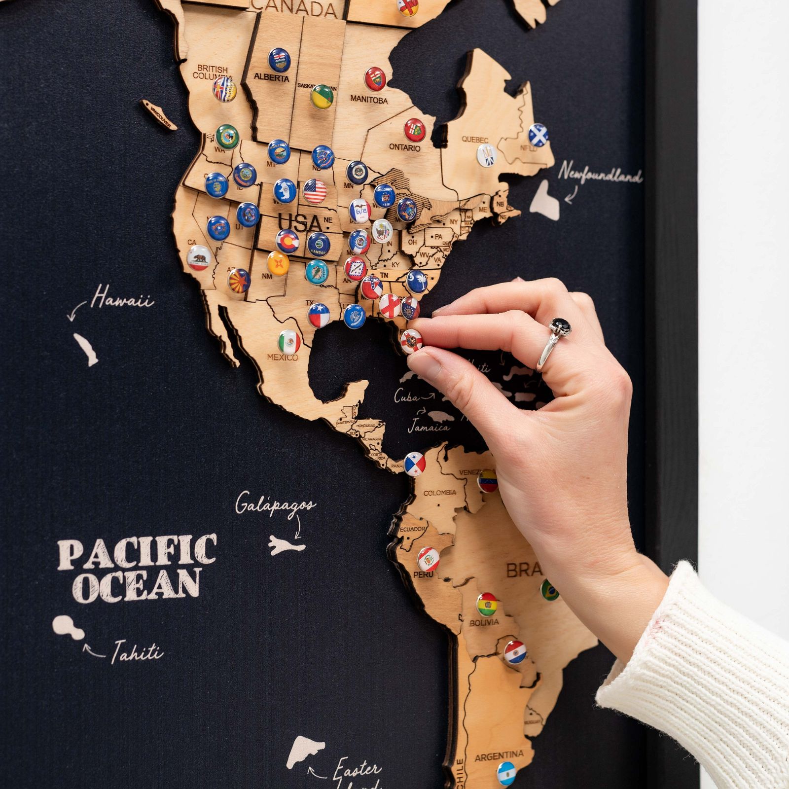 3D Wooden Triptych World Map Gold - SJB-DIAMOND ELITES