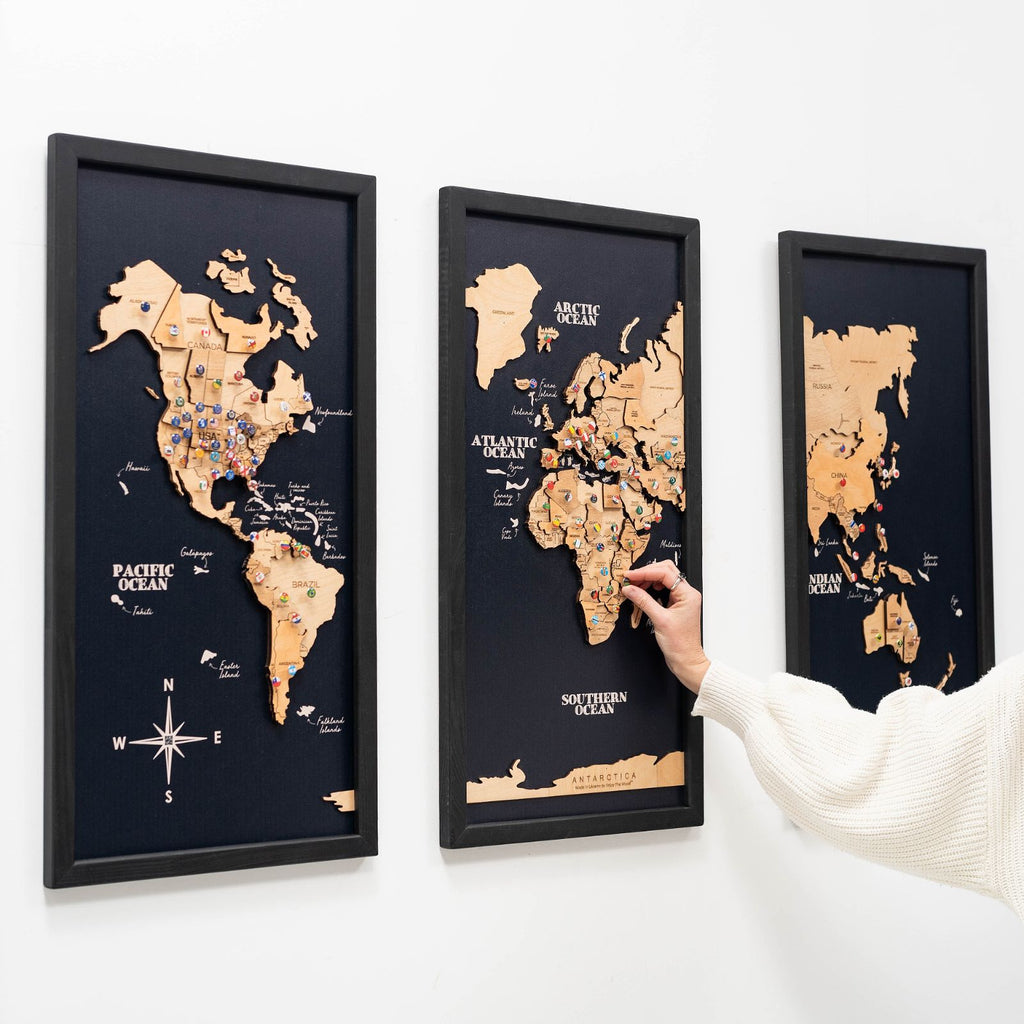 3D Wooden Triptych World Map Gold - SJB-DIAMOND ELITES