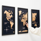 3D Wooden Triptych World Map Gold - SJB-DIAMOND ELITES