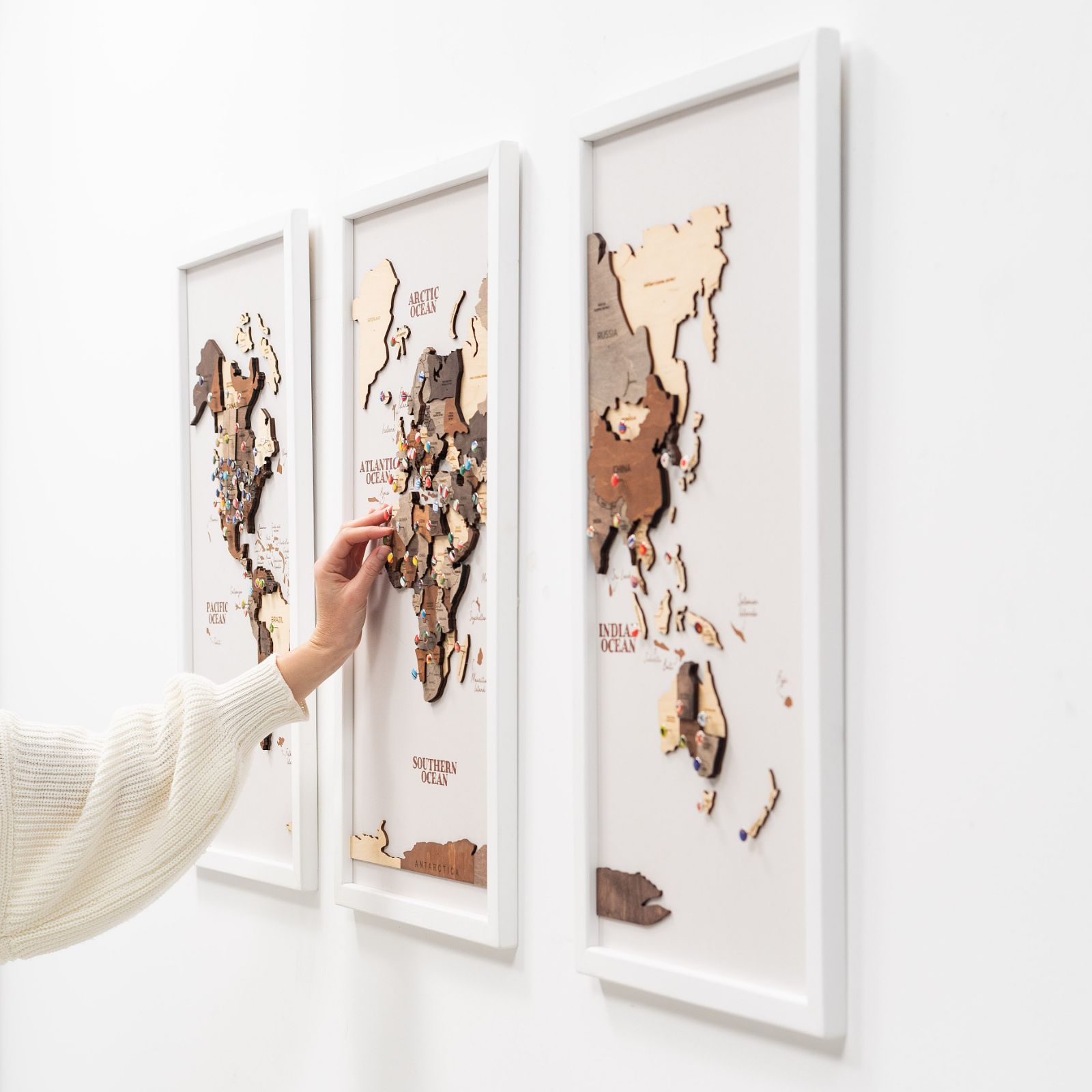 3D Wooden Triptych World Map Multicolor Enjoy The Wood