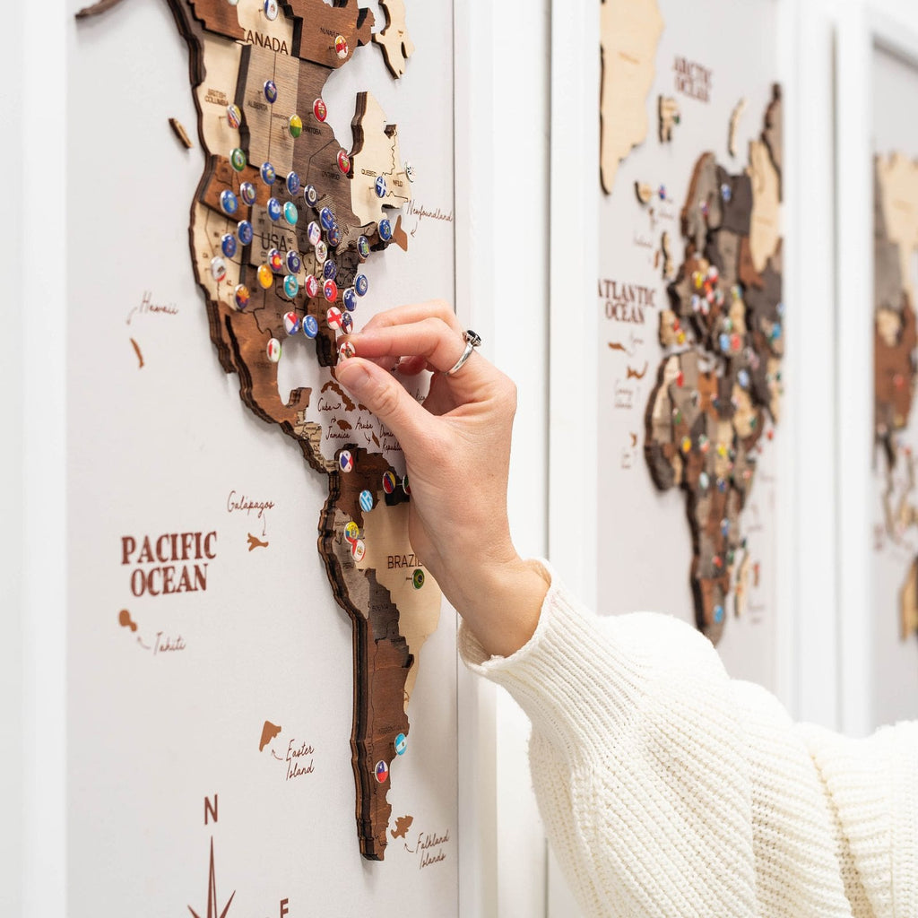 3D Wooden Triptych World Map Multicolor Enjoy The Wood
