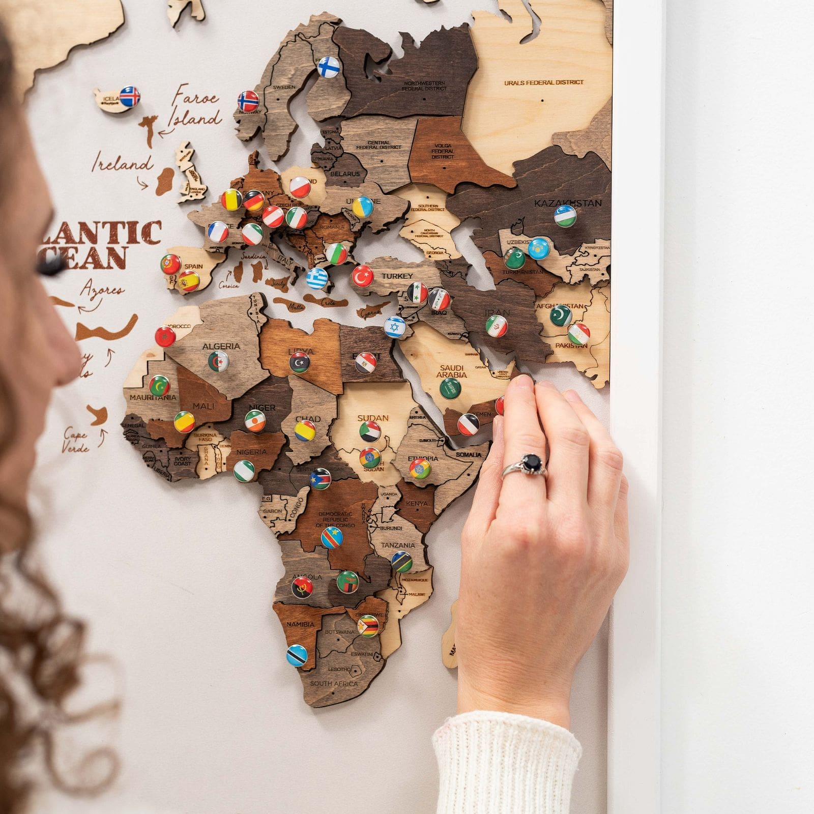 3D Wooden Triptych World Map Multicolor Enjoy The Wood