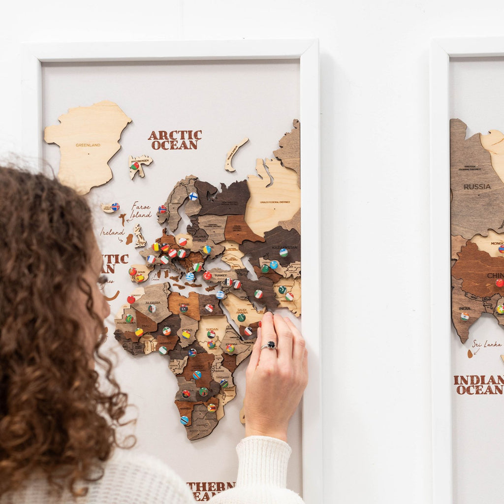 3D Wooden Triptych World Map Multicolor Enjoy The Wood