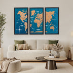 Cork world map triptych - White - SJB-DIAMOND ELITES