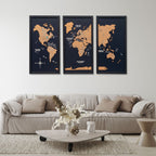 Cork world map triptych - White - SJB-DIAMOND ELITES