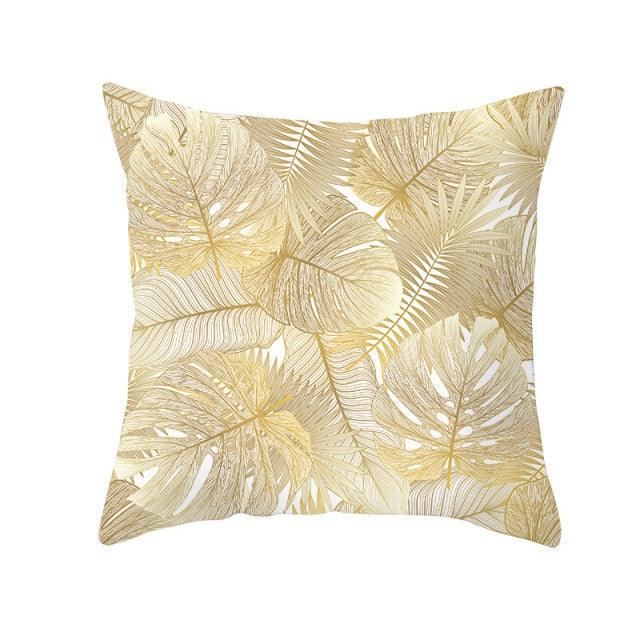 Tropical Leaf Flower Green Yellow Pillowcase Decorative Throw Pillow Case Cushion Cover Gold Stamping Leaves Polyester Cushion Cover Throw Pillow Decorative Cushions Home Decor Pillow Covers Stevvex