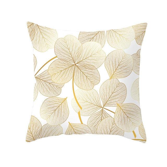 Tropical Leaf Flower Green Yellow Pillowcase Decorative Throw Pillow Case Cushion Cover Gold Stamping Leaves Polyester Cushion Cover Throw Pillow Decorative Cushions Home Decor Pillow Covers Stevvex