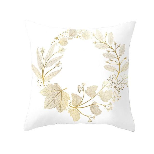 Tropical Leaf Flower Green Yellow Pillowcase Decorative Throw Pillow Case Cushion Cover Gold Stamping Leaves Polyester Cushion Cover Throw Pillow Decorative Cushions Home Decor Pillow Covers Stevvex