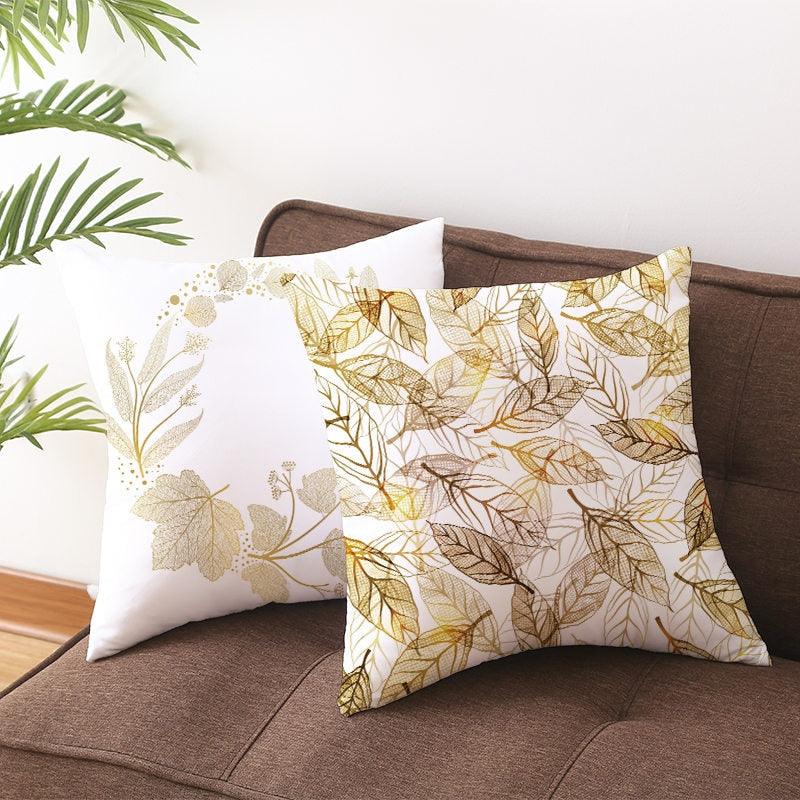 Tropical Leaf Flower Green Yellow Pillowcase Decorative Throw Pillow Case Cushion Cover Gold Stamping Leaves Polyester Cushion Cover Throw Pillow Decorative Cushions Home Decor Pillow Covers Stevvex
