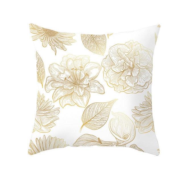 Tropical Leaf Flower Green Yellow Pillowcase Decorative Throw Pillow Case Cushion Cover Gold Stamping Leaves Polyester Cushion Cover Throw Pillow Decorative Cushions Home Decor Pillow Covers Stevvex