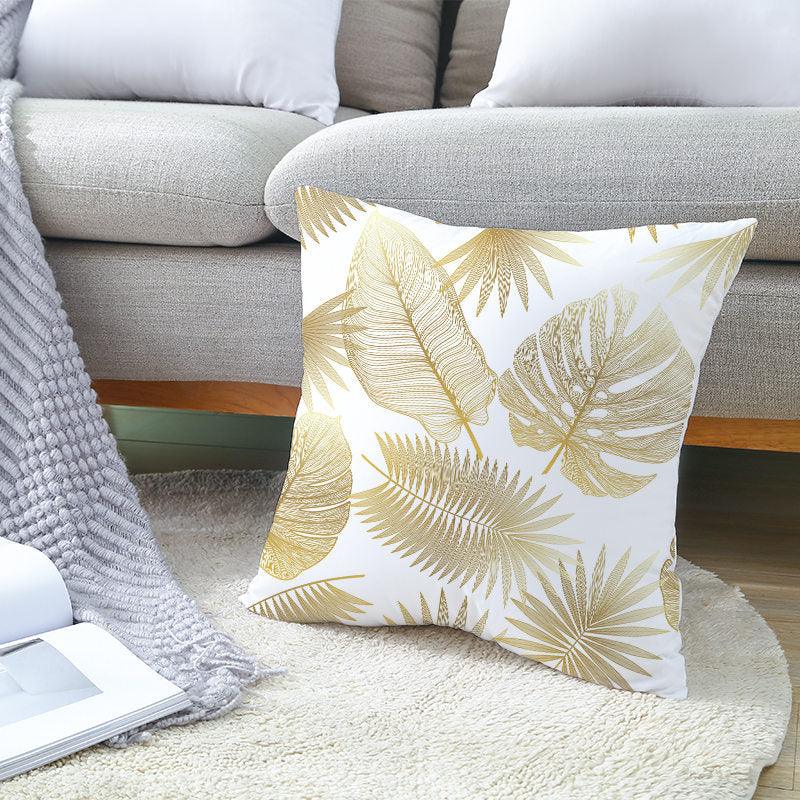 Tropical Leaf Flower Green Yellow Pillowcase Decorative Throw Pillow Case Cushion Cover Gold Stamping Leaves Polyester Cushion Cover Throw Pillow Decorative Cushions Home Decor Pillow Covers Stevvex