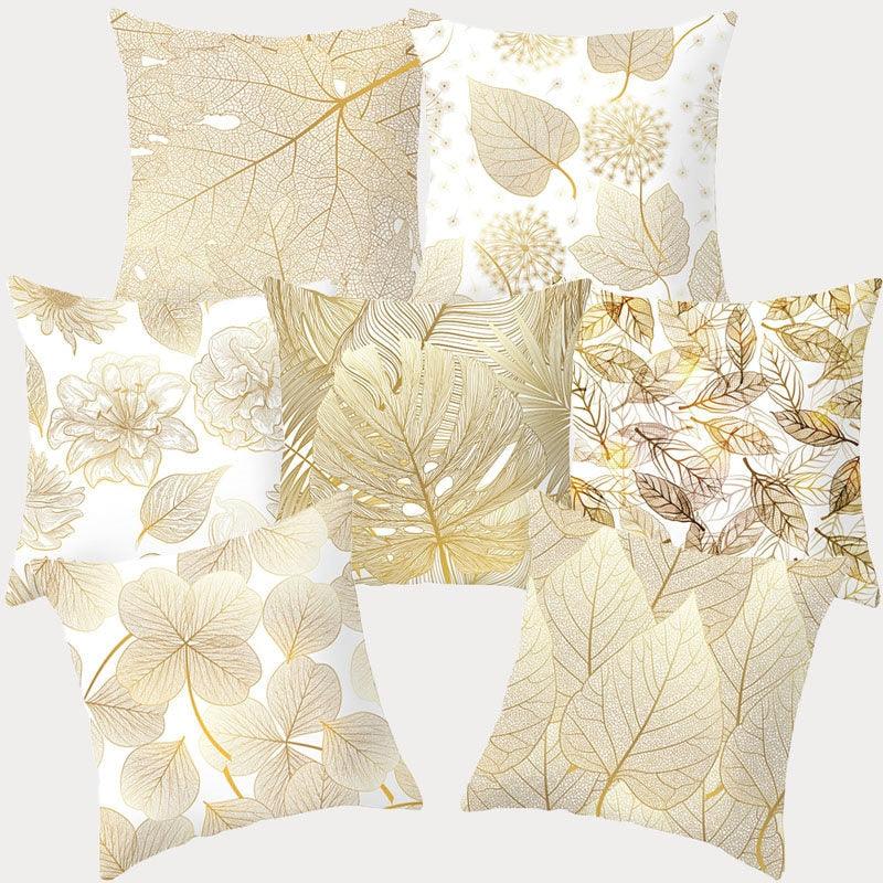 Tropical Leaf Flower Green Yellow Pillowcase Decorative Throw Pillow Case Cushion Cover Gold Stamping Leaves Polyester Cushion Cover Throw Pillow Decorative Cushions Home Decor Pillow Covers Stevvex