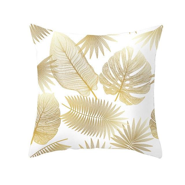 Tropical Leaf Flower Green Yellow Pillowcase Decorative Throw Pillow Case Cushion Cover Gold Stamping Leaves Polyester Cushion Cover Throw Pillow Decorative Cushions Home Decor Pillow Covers Stevvex