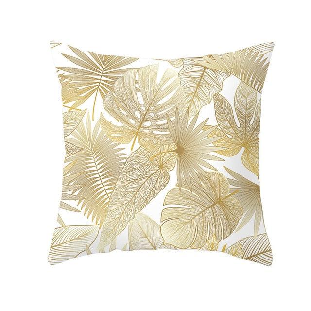 Tropical Leaf Flower Green Yellow Pillowcase Decorative Throw Pillow Case Cushion Cover Gold Stamping Leaves Polyester Cushion Cover Throw Pillow Decorative Cushions Home Decor Pillow Covers Stevvex