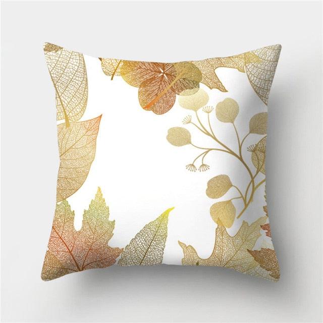 Tropical Leaf Flower Green Yellow Pillowcase Decorative Throw Pillow Case Cushion Cover Gold Stamping Leaves Polyester Cushion Cover Throw Pillow Decorative Cushions Home Decor Pillow Covers Stevvex