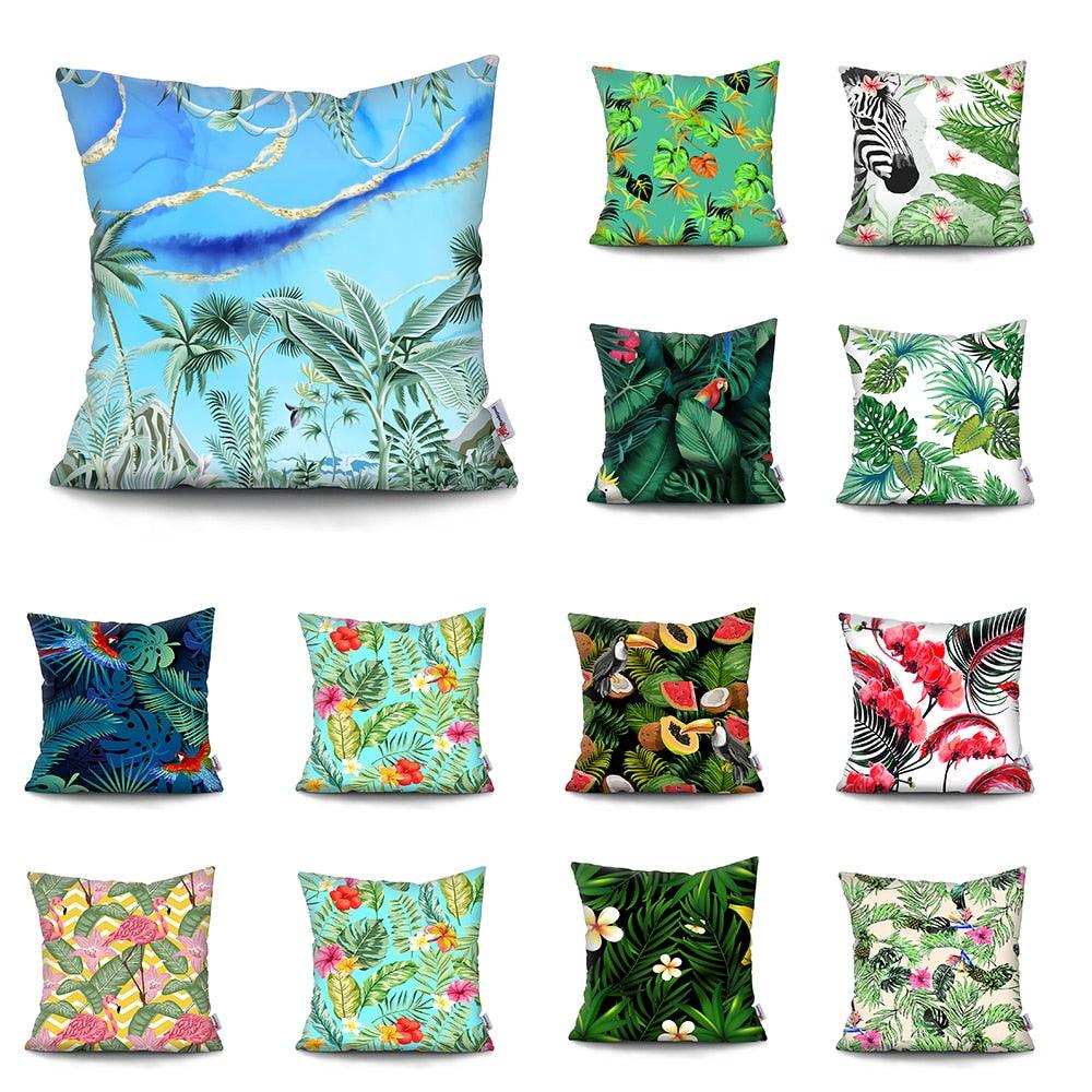 Tropical Plants Palm Leaf Pillow Cover Green Leaves Cushion Covers Flower Decorative Pillow Sofa Decorative Throw Pillow Covers Tropical Green Leaves Floor Pillow Cover for Couch Cushion Cover Plant Monstera Leaf 45x45cm Stevvex