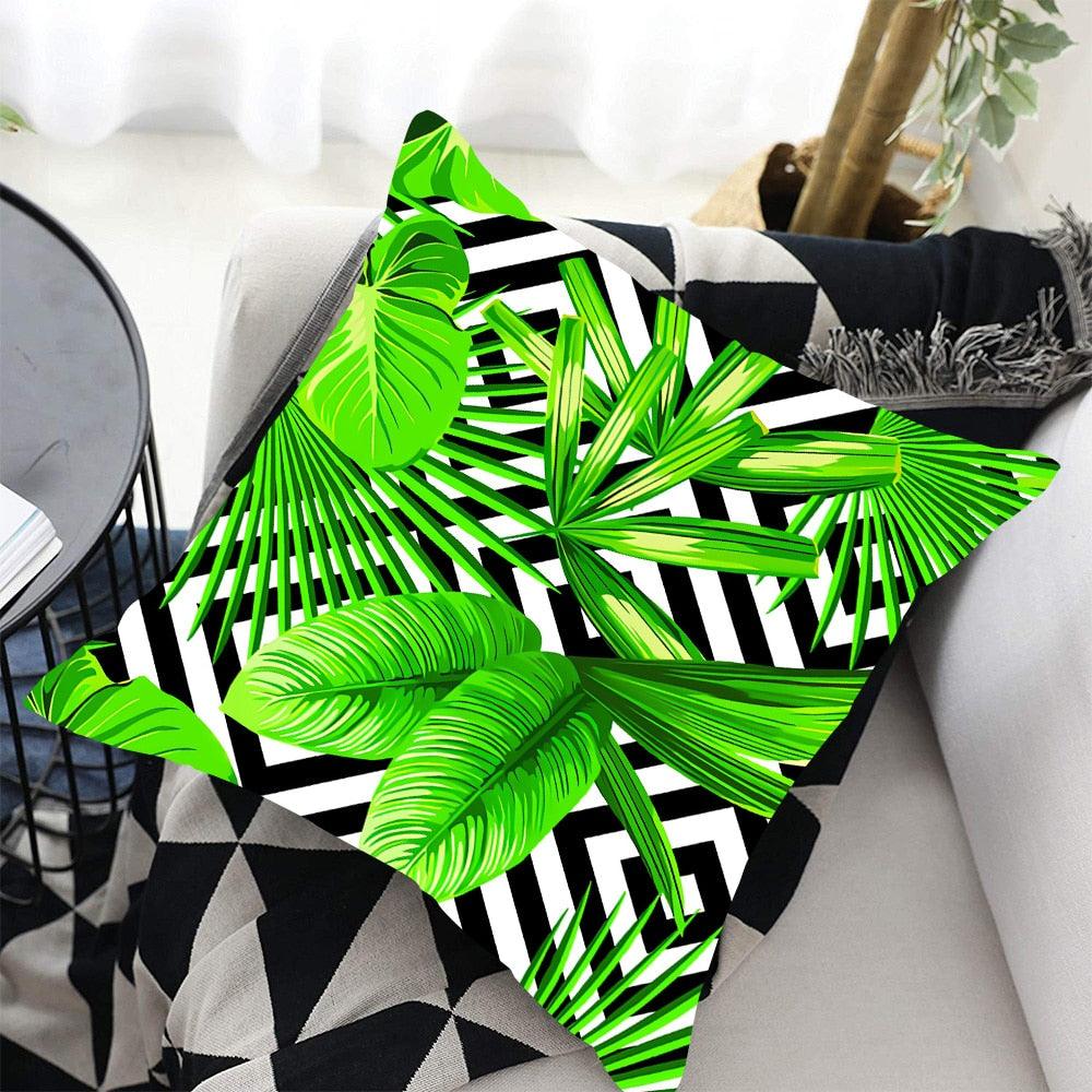 Tropical Plants Palm Leaf Pillow Cover Green Leaves Cushion Covers Flower Decorative Pillow Sofa Decorative Throw Pillow Covers Tropical Green Leaves Floor Pillow Cover for Couch Cushion Cover Plant Monstera Leaf 45x45cm Stevvex