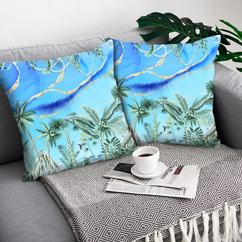 Tropical Plants Palm Leaf Pillow Cover Green Leaves Cushion Covers Flower Decorative Pillow Sofa Decorative Throw Pillow Covers Tropical Green Leaves Floor Pillow Cover for Couch Cushion Cover Plant Monstera Leaf 45x45cm Stevvex