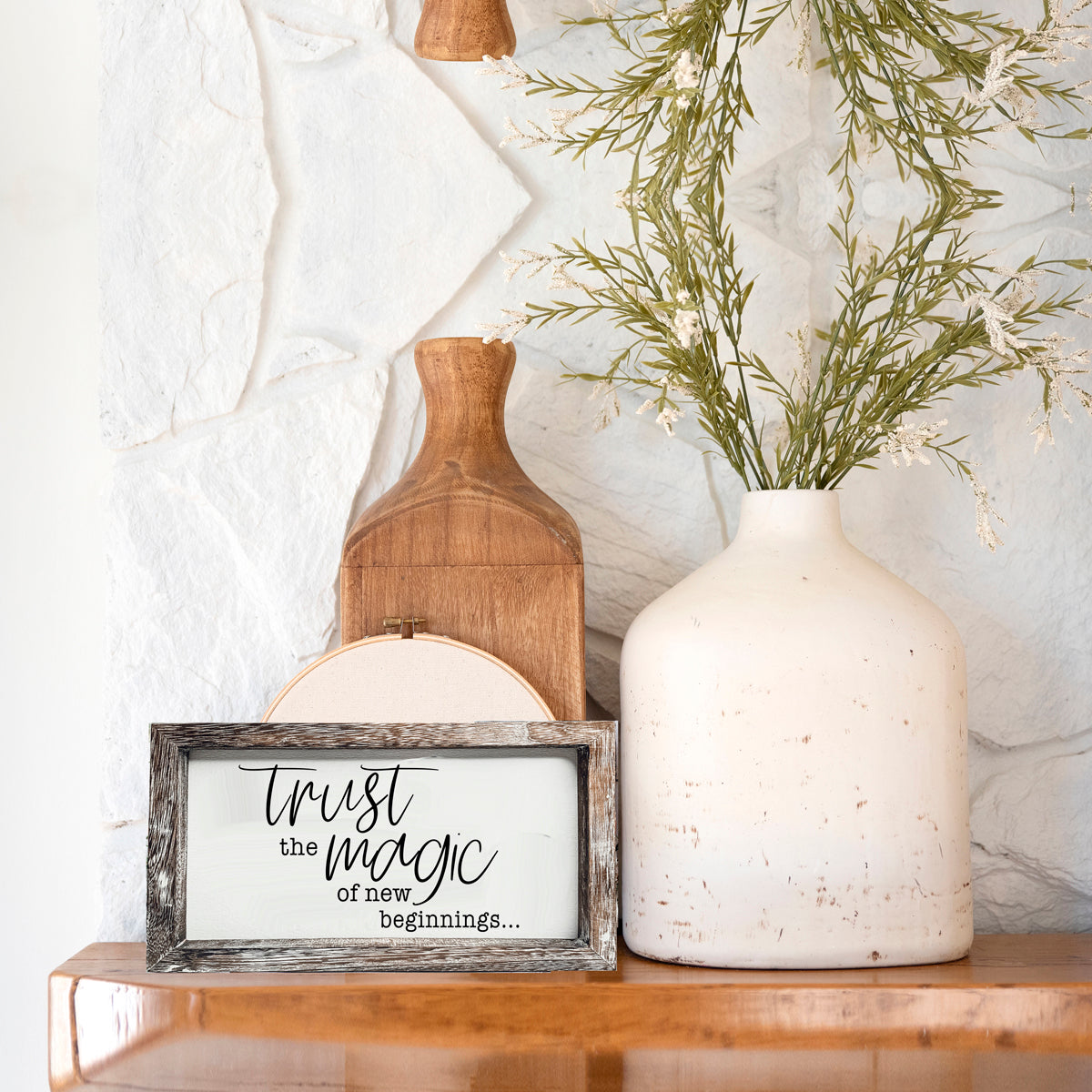 Rustic Wooden Magic Of New Beginnings Inspirational Sign Home Decor Gift BandsCo Straps