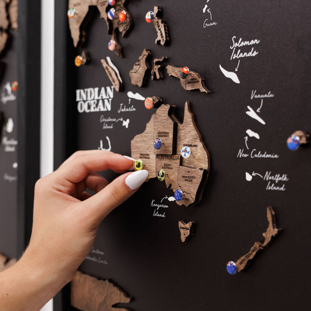 Triptych Wooden World Map (Dark Walnut)