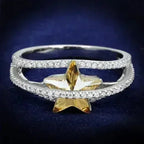 TS315 Rhodium Sterling Silver Ring – Citrine Yellow Crystal Statement Piece