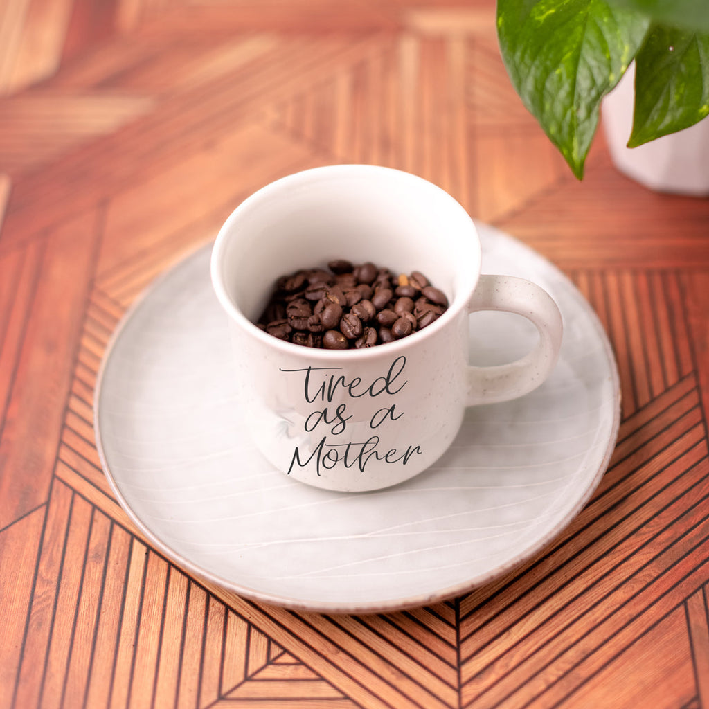 Tired As A Mother Coffee Mug 14.5oz Ceramic Funny Mom Gift BandsCo Straps