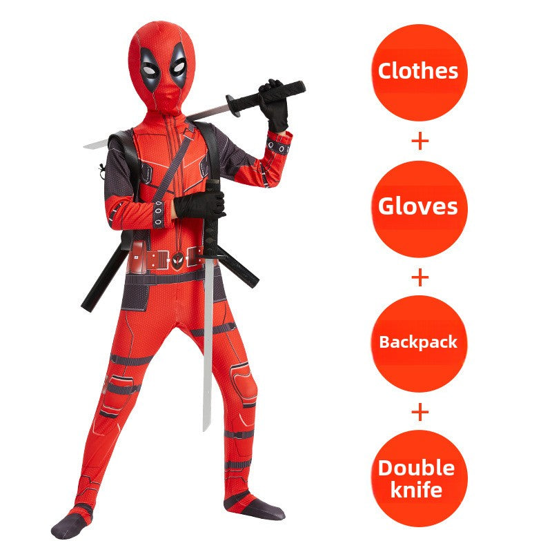 Halloween Costume Deadpool onesie skinny children's clothes adult double knife backpack boys suit costumes boys - SJB-DIAMOND ELITES