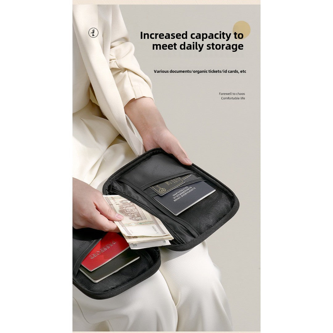 Large capacity passport bag, multi-function document storage bag, PU waterproof travel storage bag, anti-theft tote certificate bag. - SJB-DIAMOND ELITES