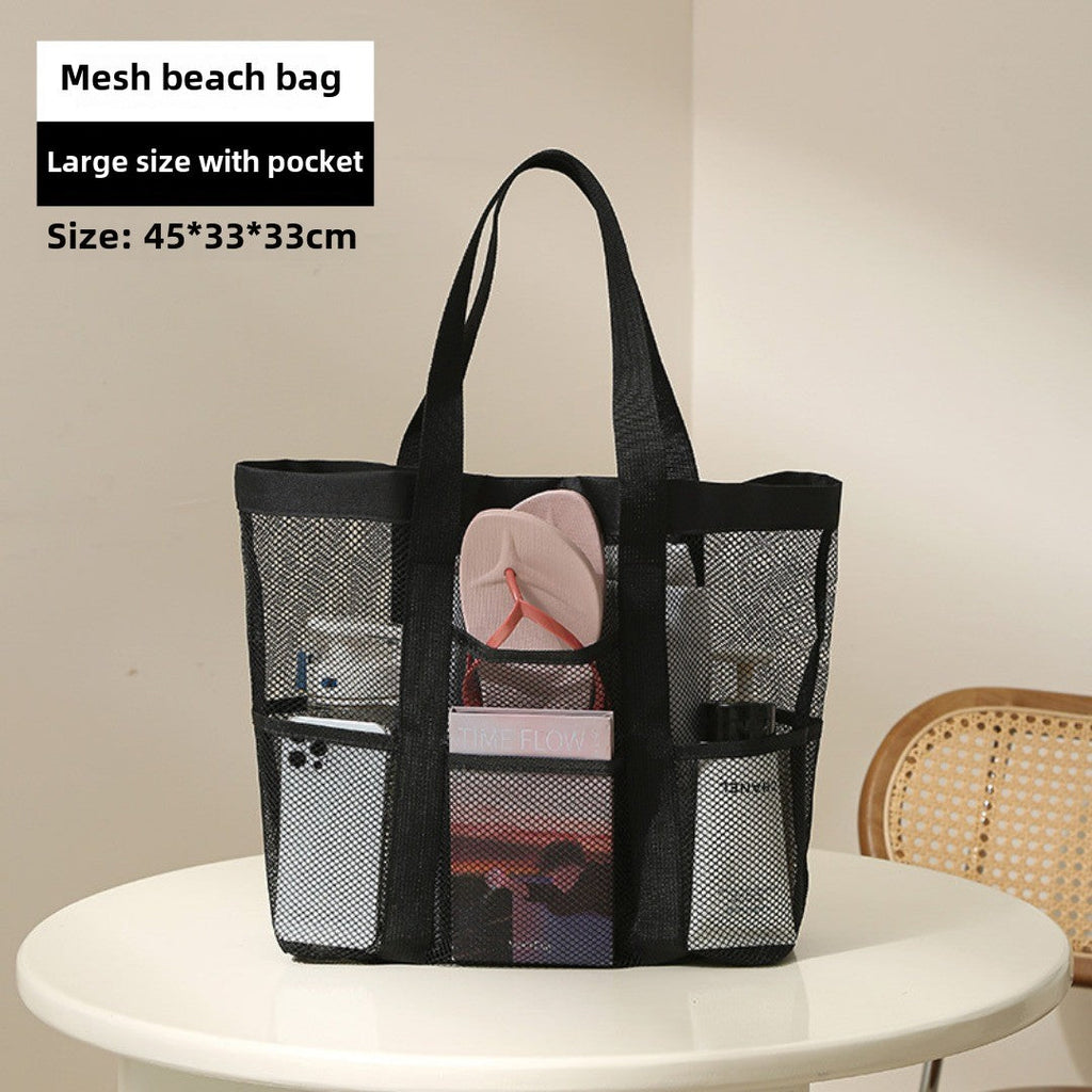 Mesh Shower Tote Bag, Portable Beach Bag, Summer Travel Large Capacity Portable Mesh Tote Bag, Foldable Wash and Makeup bag large - SJB-DIAMOND ELITES