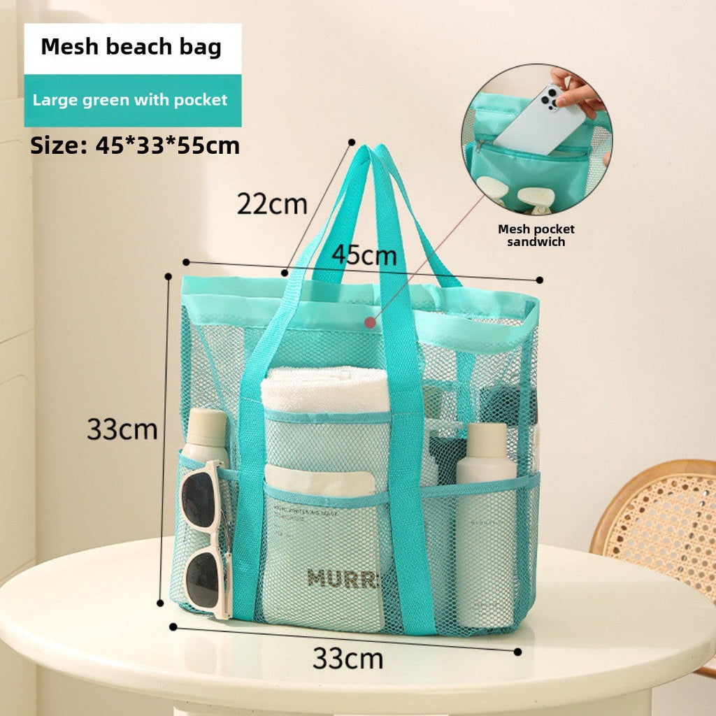 Mesh Shower Tote Bag, Portable Beach Bag, Summer Travel Large Capacity Portable Mesh Tote Bag, Foldable Wash and Makeup bag large - SJB-DIAMOND ELITES