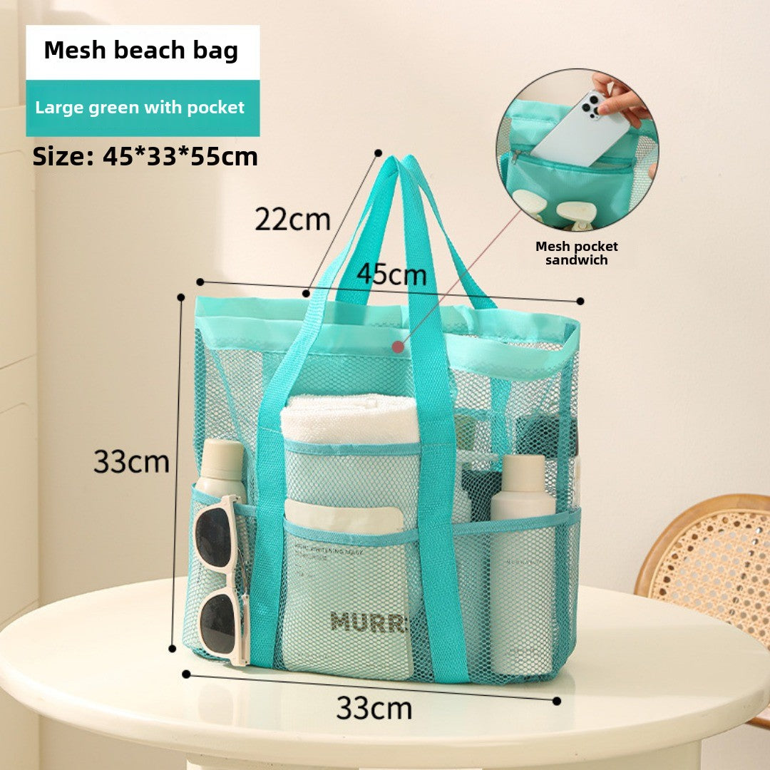 Mesh Shower Tote Bag, Portable Beach Bag, Summer Travel Large Capacity Portable Mesh Tote Bag, Foldable Wash and Makeup bag large - SJB-DIAMOND ELITES
