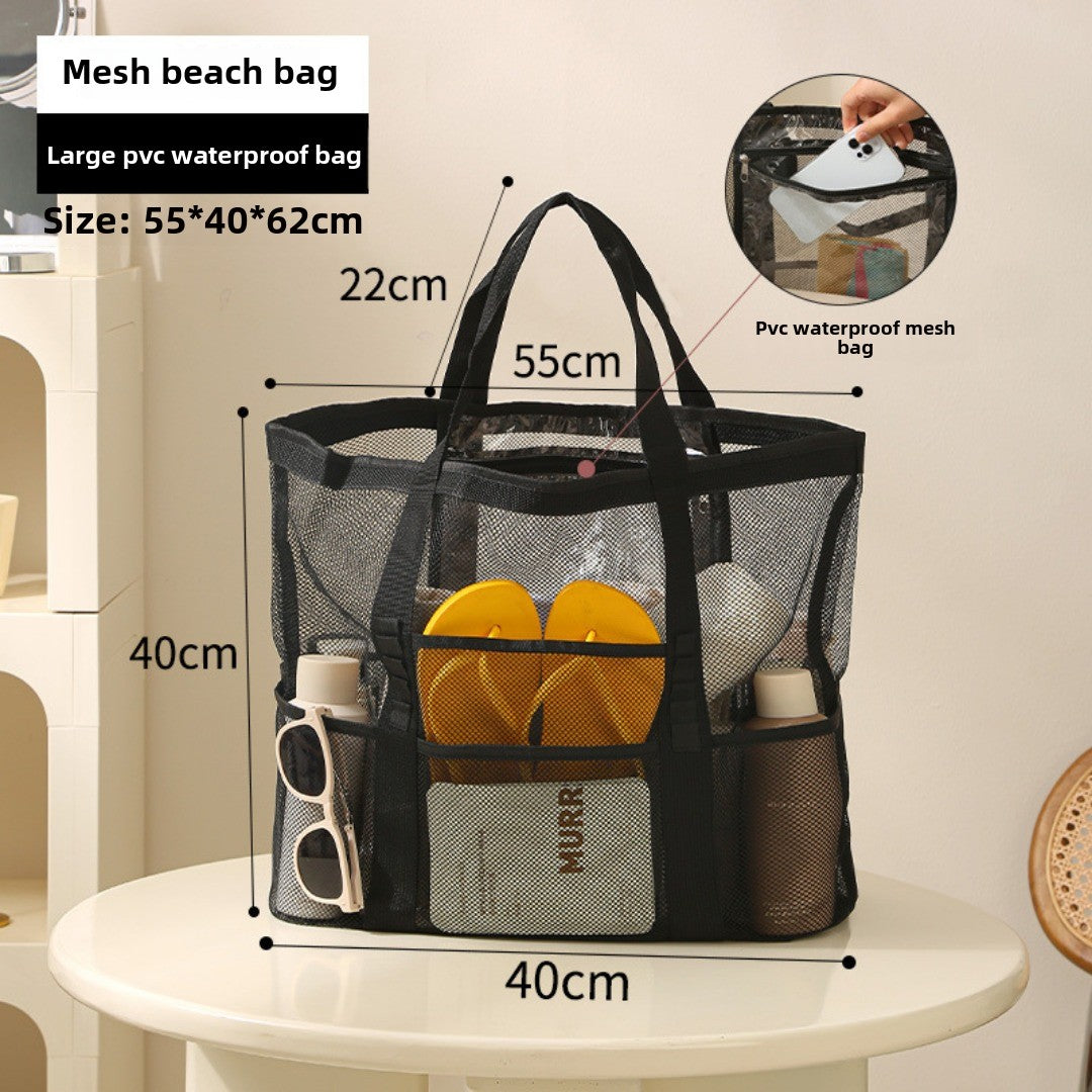 Mesh Shower Tote Bag, Portable Beach Bag, Summer Travel Large Capacity Portable Mesh Tote Bag, Foldable Wash and Makeup bag large - SJB-DIAMOND ELITES