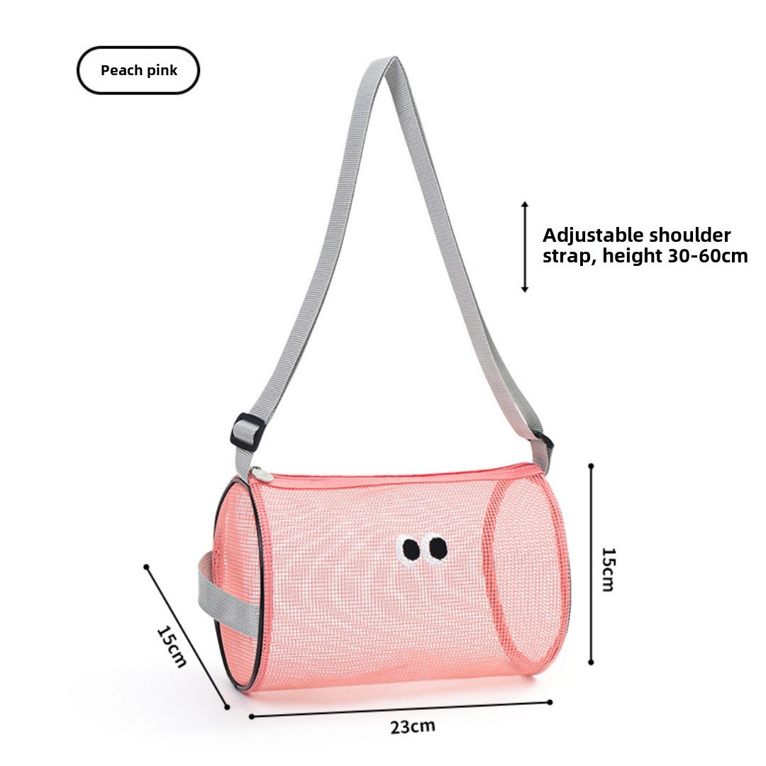 Big eye mesh cylinder bag, breathable leisure travel crossbody bag mesh, portable crossbody beach bag, swimming wash storage bag - SJB-DIAMOND ELITES