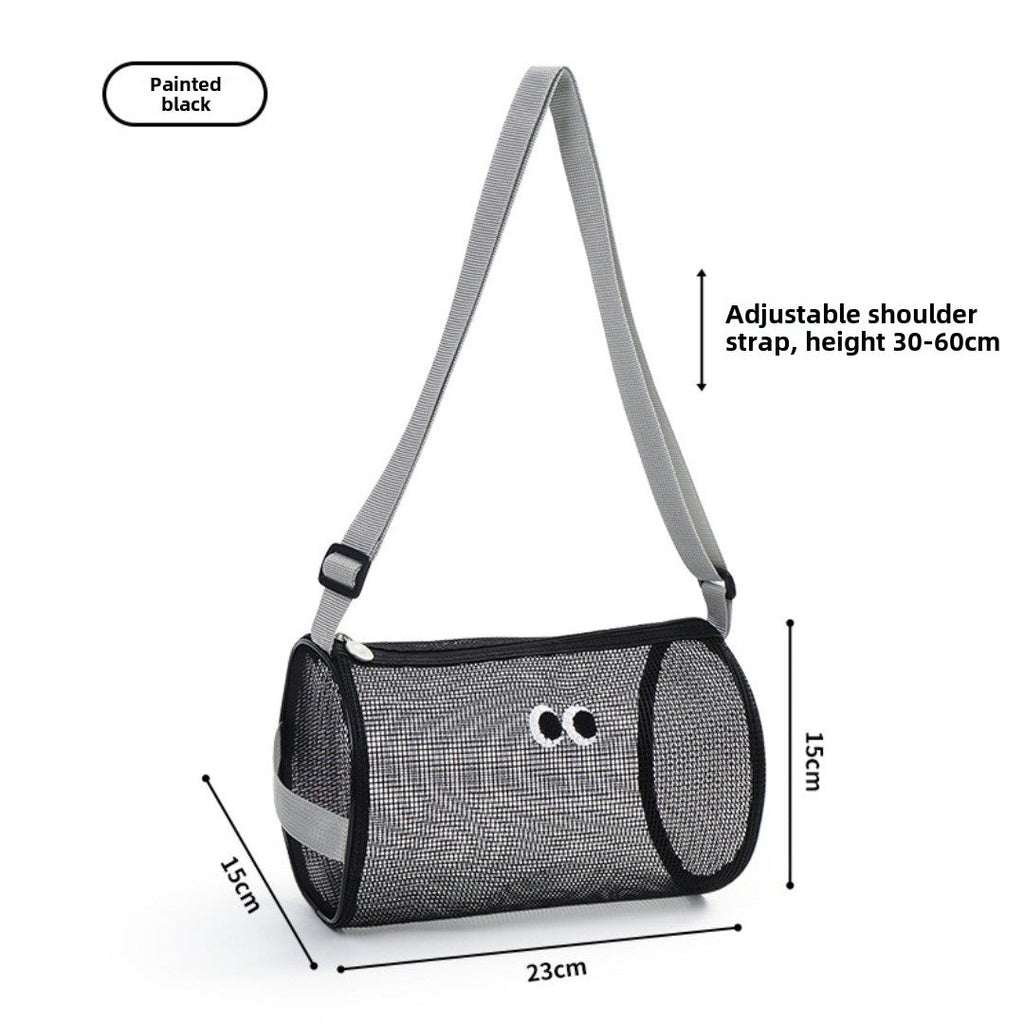 Big eye mesh cylinder bag, breathable leisure travel crossbody bag mesh, portable crossbody beach bag, swimming wash storage bag - SJB-DIAMOND ELITES