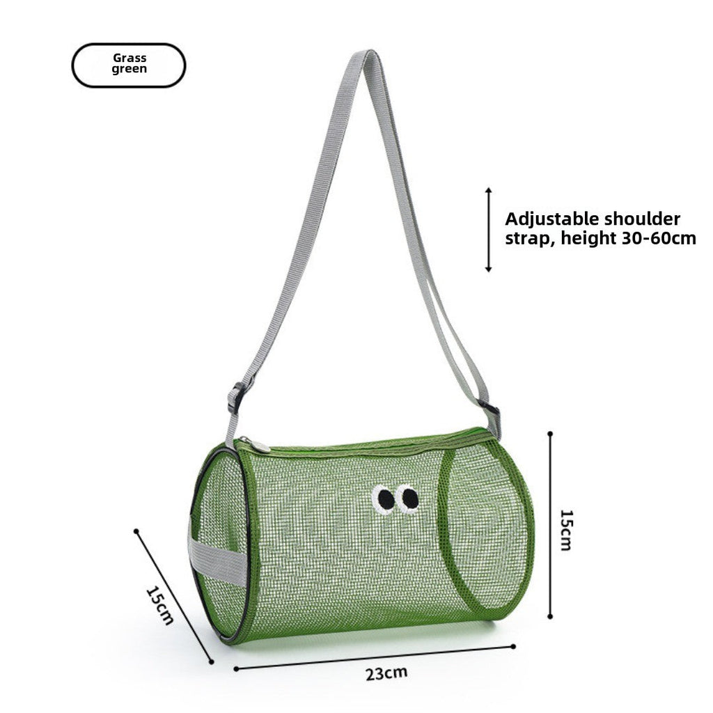 Big eye mesh cylinder bag, breathable leisure travel crossbody bag mesh, portable crossbody beach bag, swimming wash storage bag - SJB-DIAMOND ELITES
