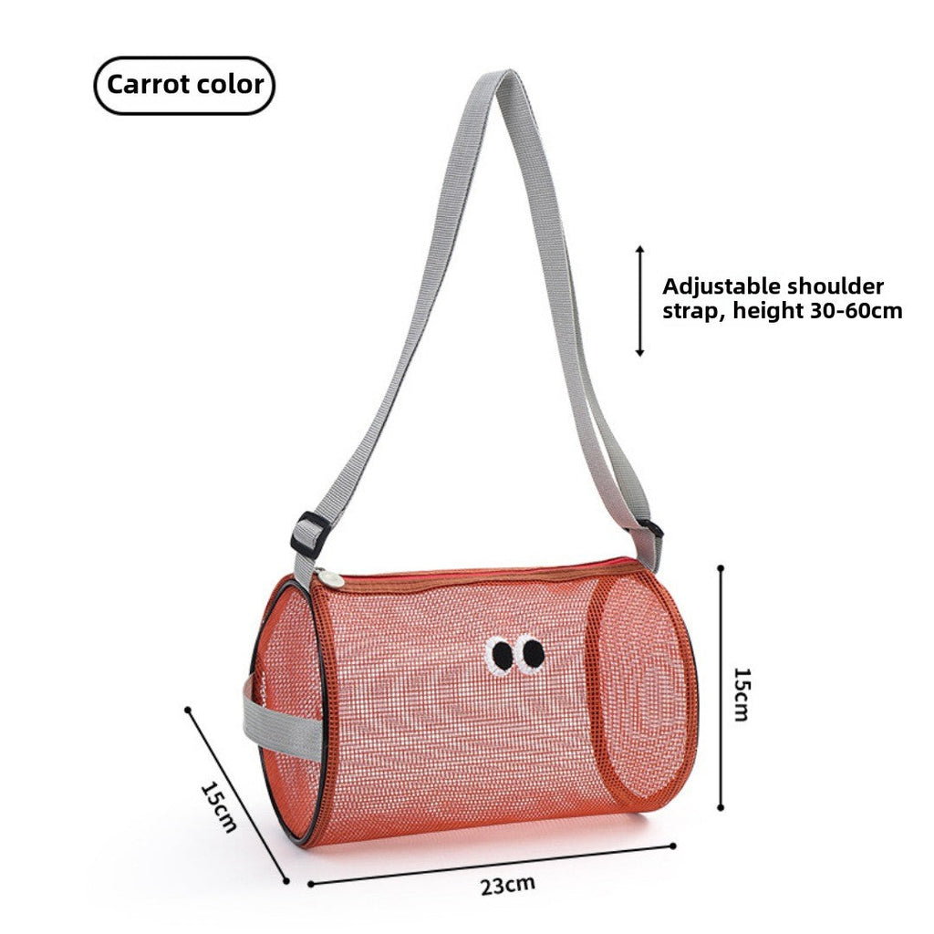 Big eye mesh cylinder bag, breathable leisure travel crossbody bag mesh, portable crossbody beach bag, swimming wash storage bag - SJB-DIAMOND ELITES