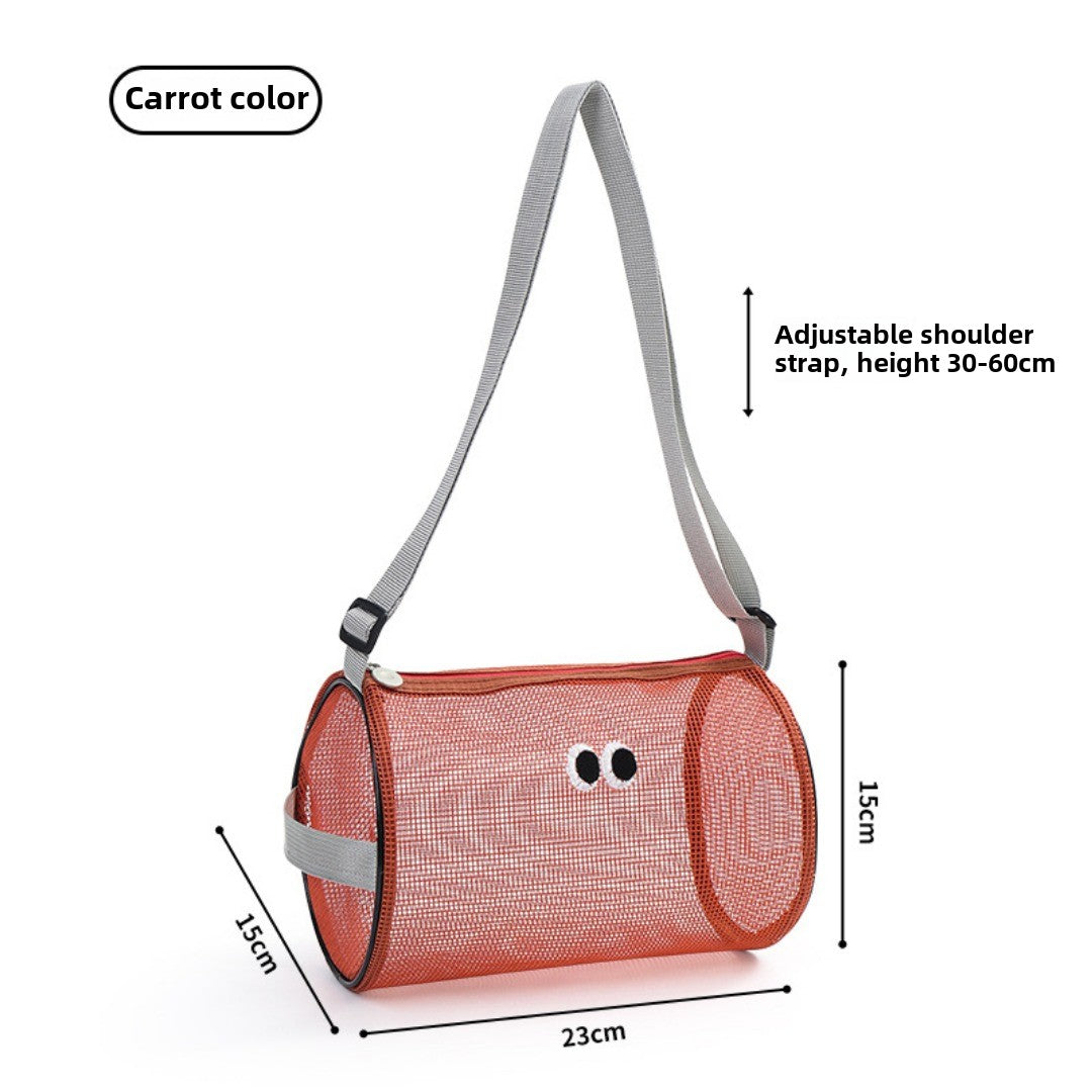 Big eye mesh cylinder bag, breathable leisure travel crossbody bag mesh, portable crossbody beach bag, swimming wash storage bag - SJB-DIAMOND ELITES