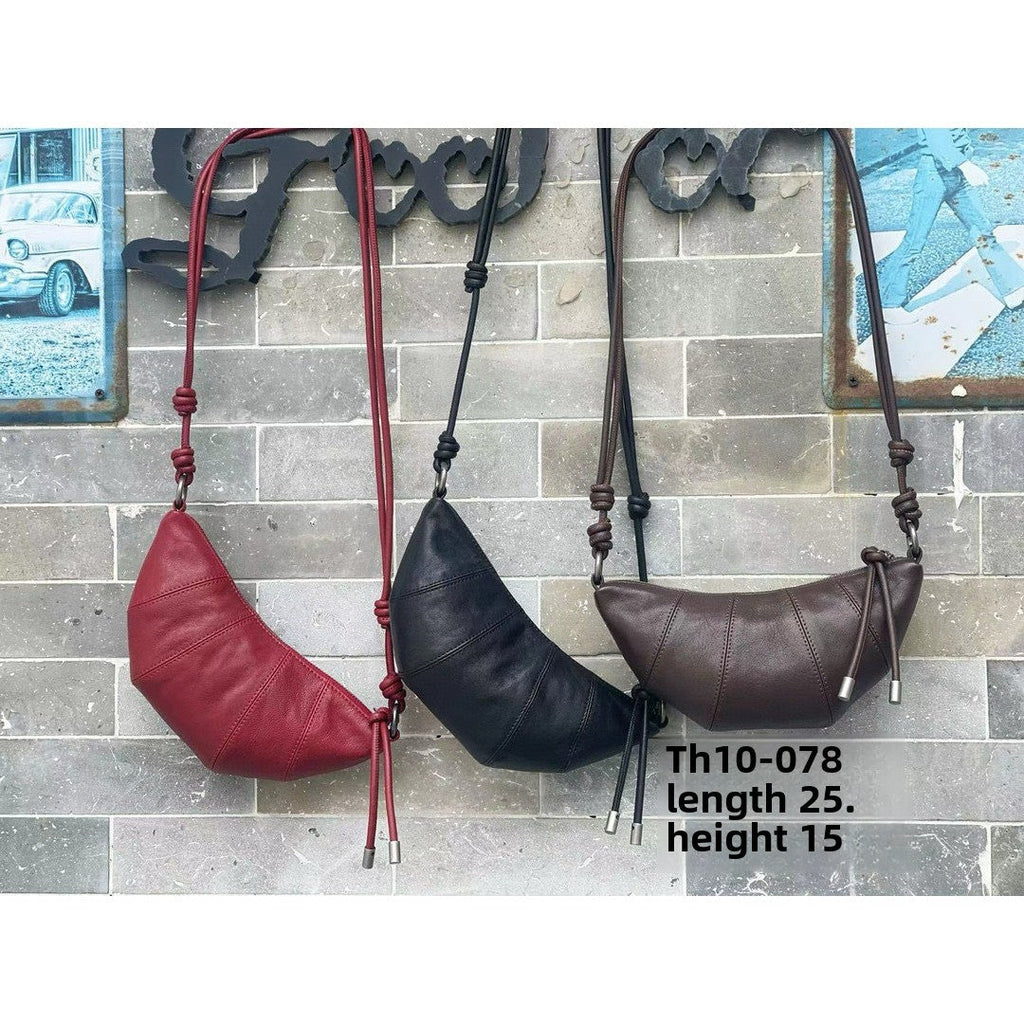 Genuine leather sheepskin croissant, moon bag, shoulder crossbody bag, dumpling bag, soft leather women's leisure bag, - SJB-DIAMOND ELITES