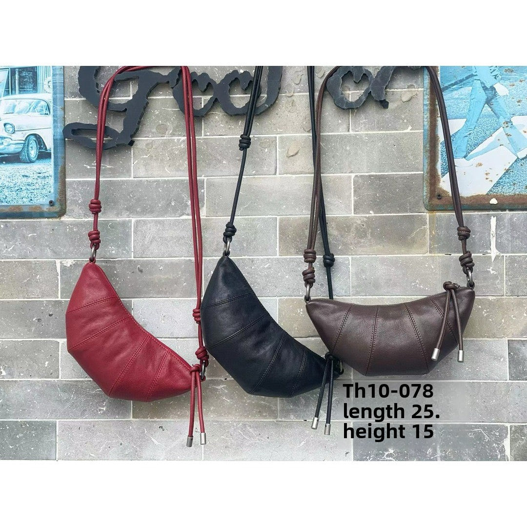 Genuine leather sheepskin croissant, moon bag, shoulder crossbody bag, dumpling bag, soft leather women's leisure bag, - SJB-DIAMOND ELITES