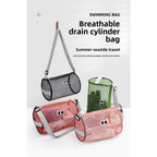 Big eye mesh cylinder bag, breathable leisure travel crossbody bag mesh, portable crossbody beach bag, swimming wash storage bag - SJB-DIAMOND ELITES
