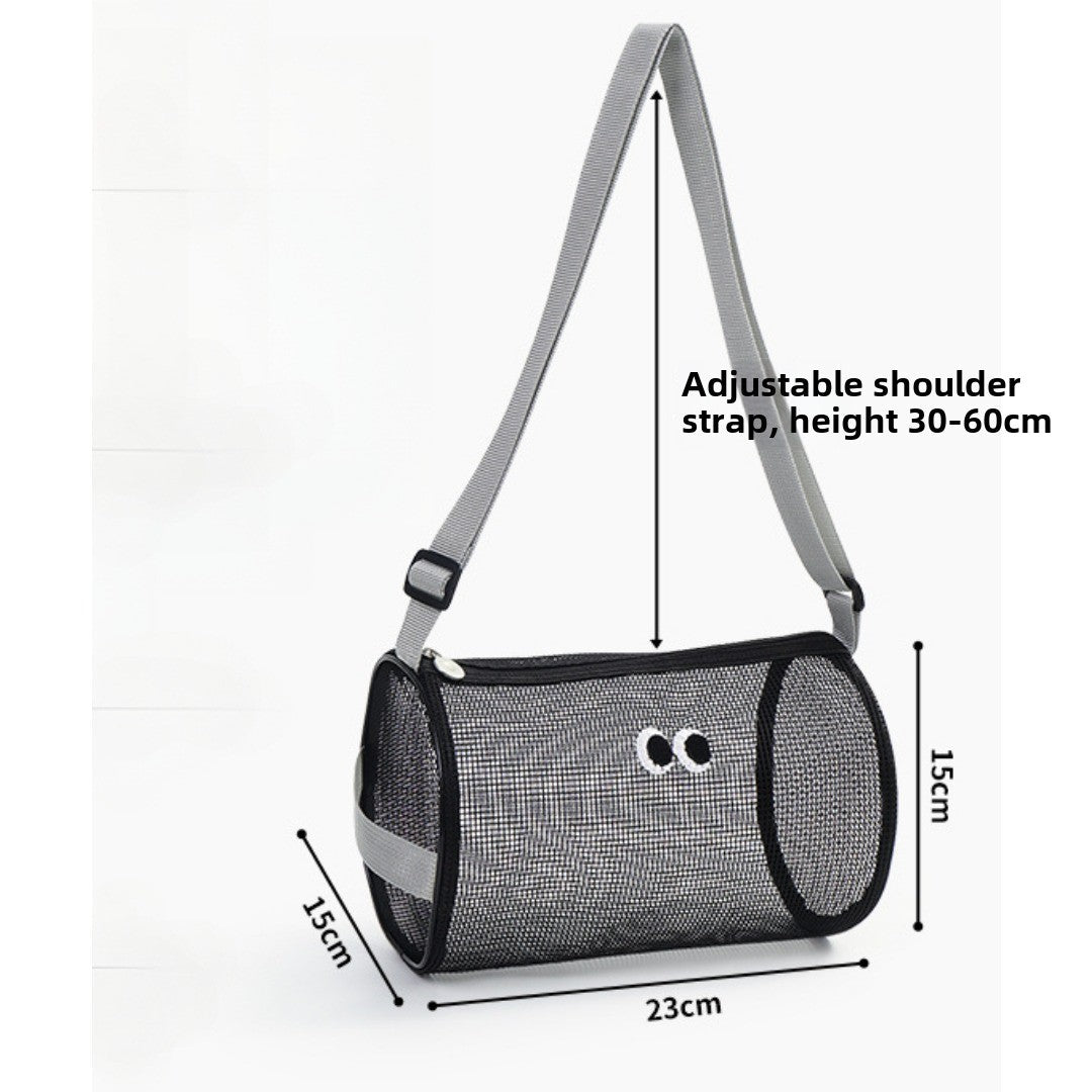 Big eye mesh cylinder bag, breathable leisure travel crossbody bag mesh, portable crossbody beach bag, swimming wash storage bag - SJB-DIAMOND ELITES