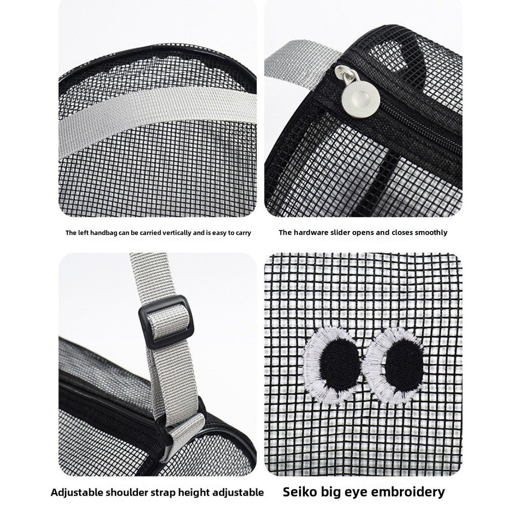 Big eye mesh cylinder bag, breathable leisure travel crossbody bag mesh, portable crossbody beach bag, swimming wash storage bag - SJB-DIAMOND ELITES